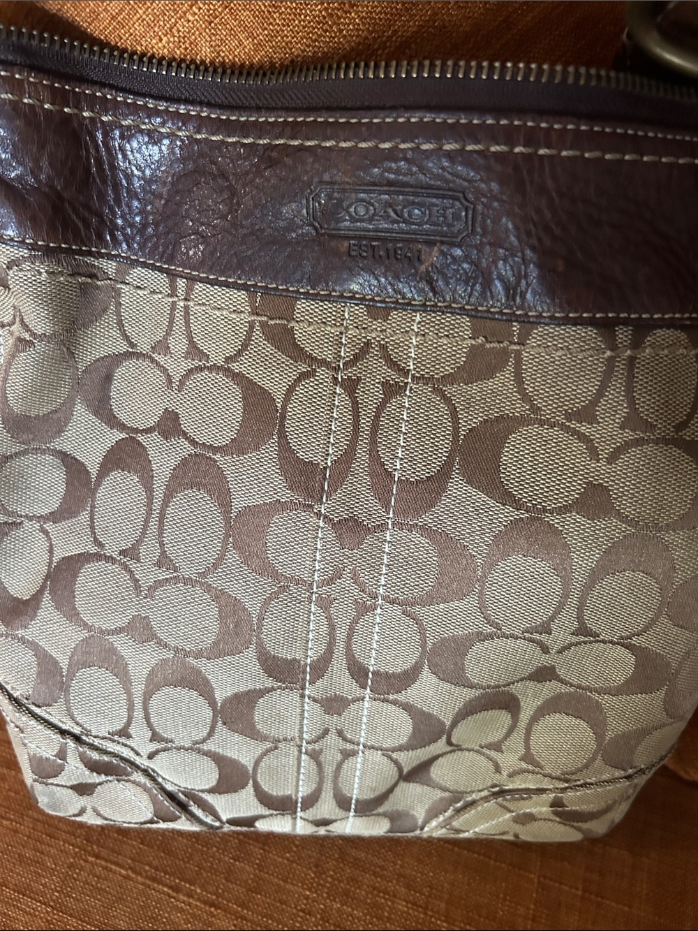 Coach Signature Canvas Shoulder Bag in Tan and Brown - Picture 2 of 3